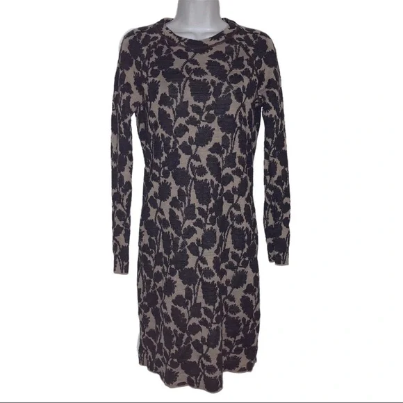 Loft Sweater Wool Blend Knit Dress Long Sleeve Crew Neck Textured M Tan Gray - Picture 2 of 7